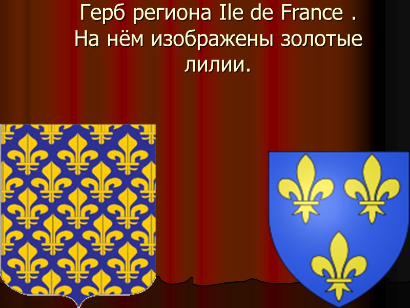 Герб региона Ile de France . На нём изображены золотые лилии.